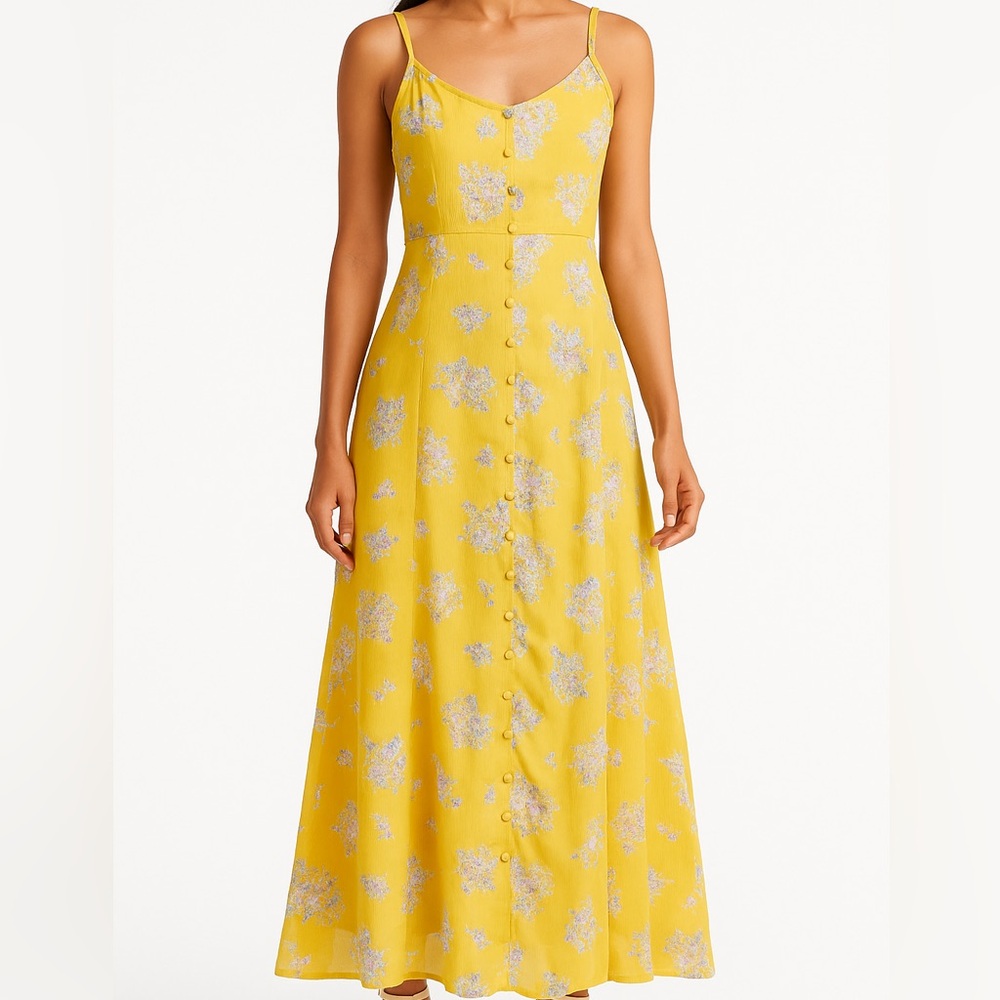 🆕 Chelsea28 Yellow Floral Button-Front Maxi Dress XL Nordstrom NWT